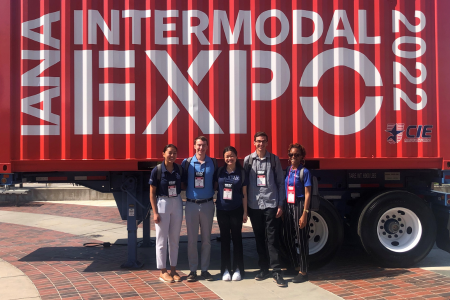 IANA Intermodal Expo 2022 container with a group of students in front