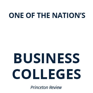 White and blue text of one of the nation's best business colleges Princeton review