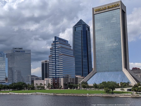 Downtown jacksonville riverfront with wells fargo building