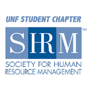 Blue SHRM logo with writing stating UNF Student Chapter Society for Human Resource management