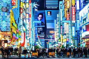 busy street in Tokyo at night