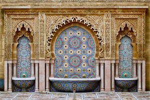 decorative tiles fountains in concrete walls