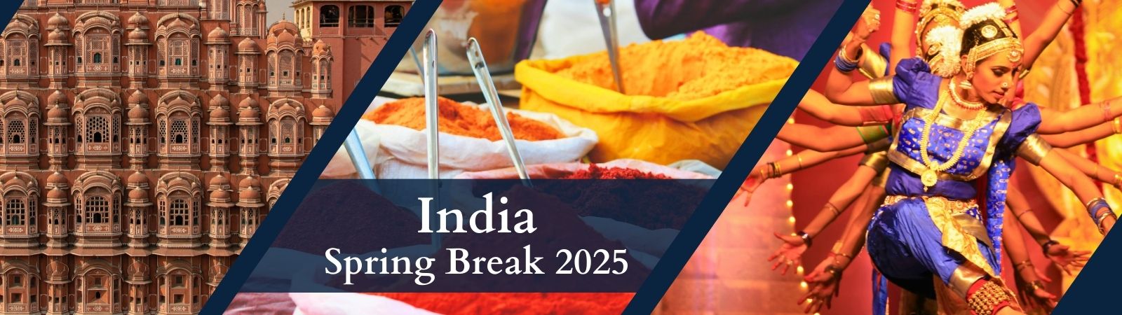 India Spring Break 2025 Jaipur buildings colorful spices and a woman in traditional purple and gold dress dancing