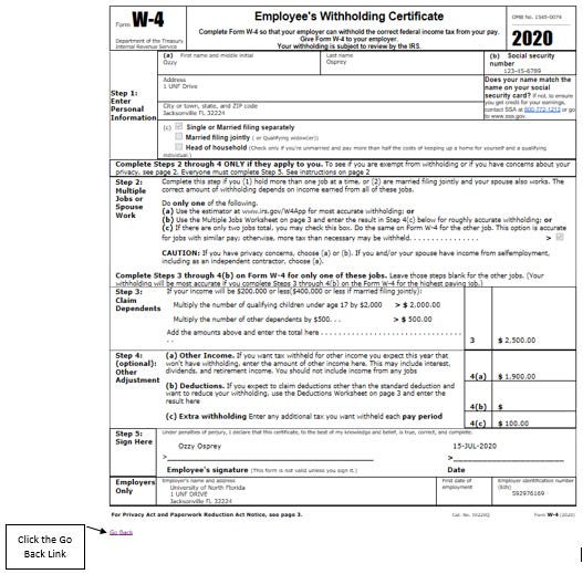 2020 W-4 Employee's Withholding Certificate