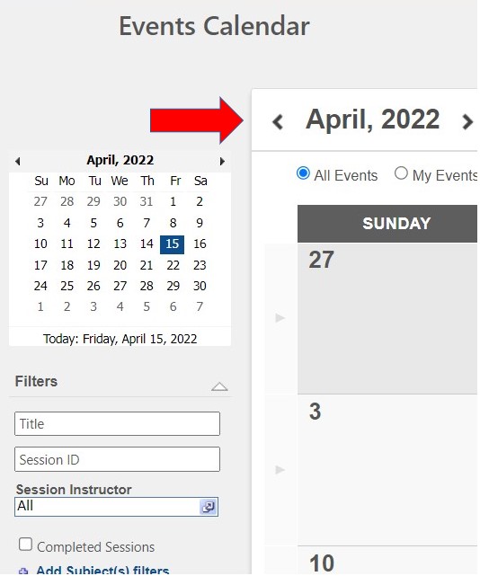 Events Calendar Red Arrow