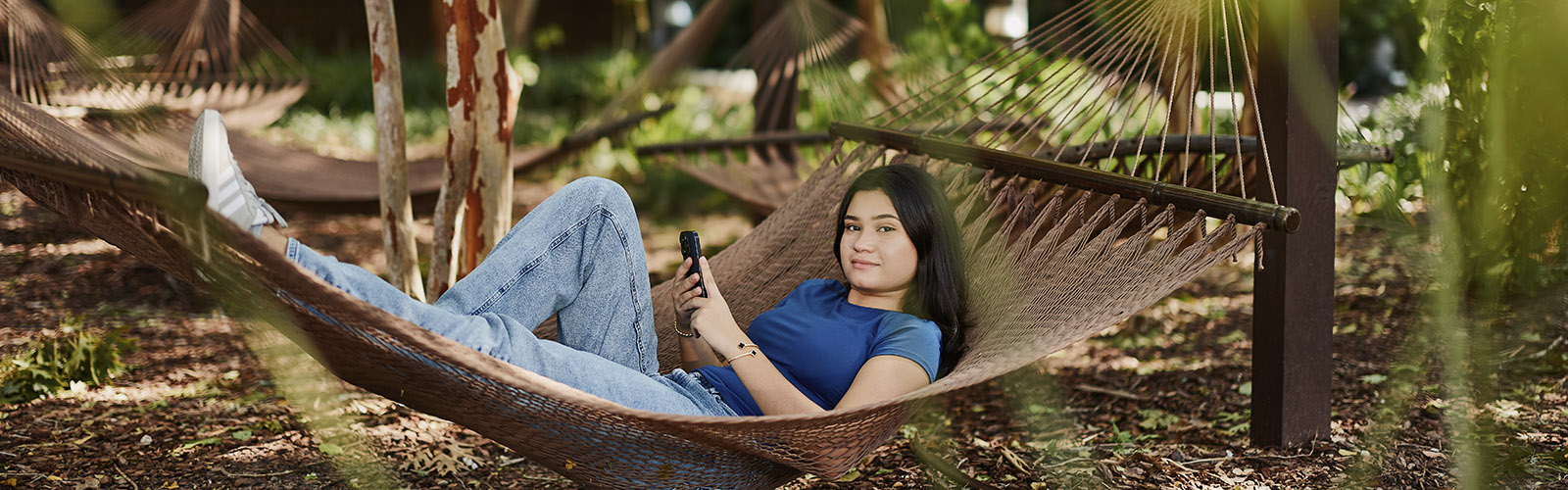 student in a hammock