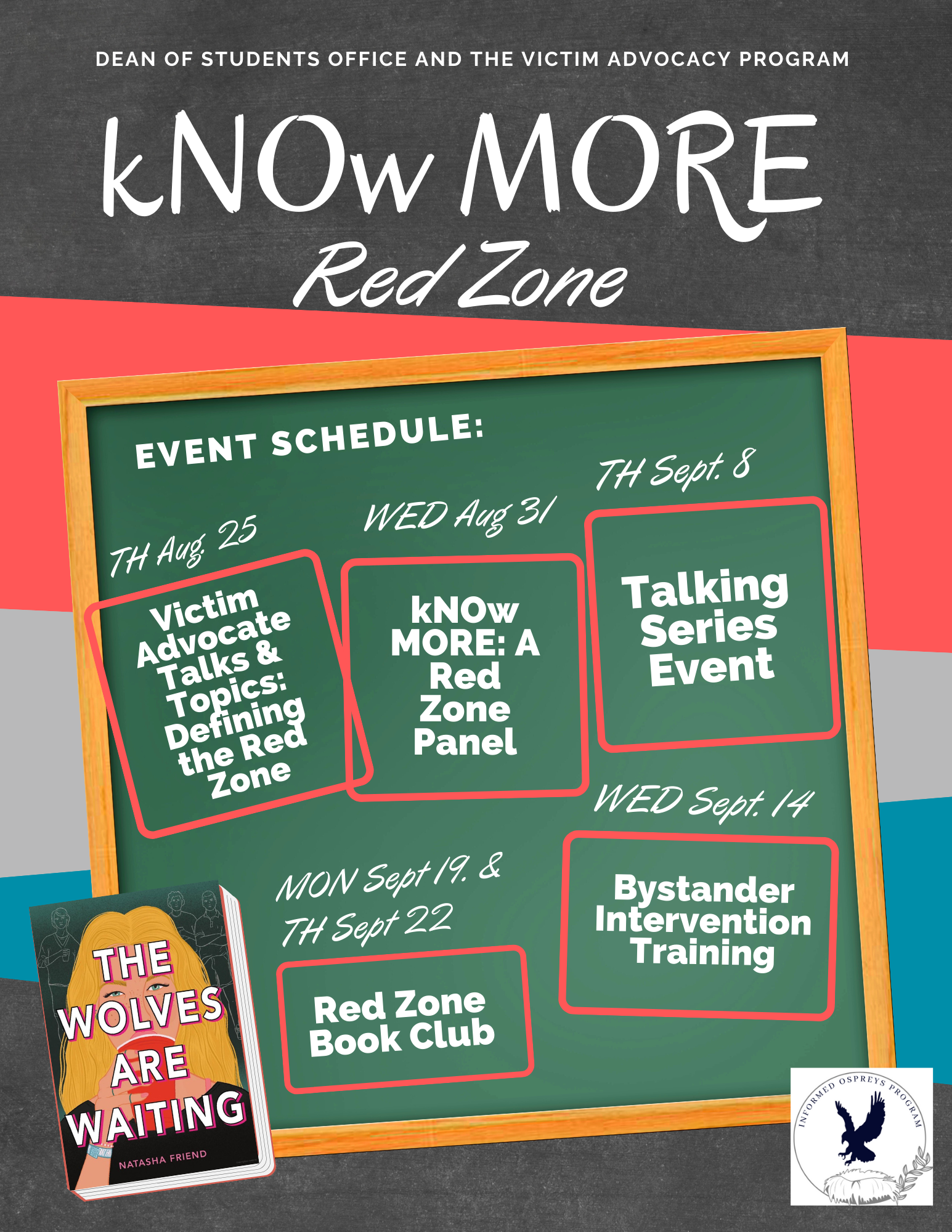 flyer with list of upcoming red zone events 