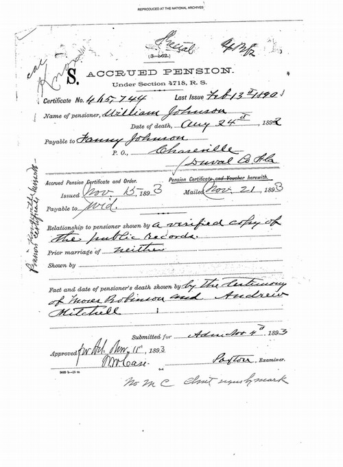 Black and white scan of document listing accrued pension