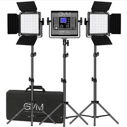 Three LED light panels on tripod stand with case