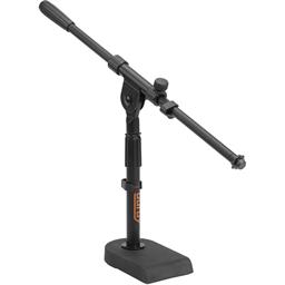Black tabletop microphone stand for podcasting