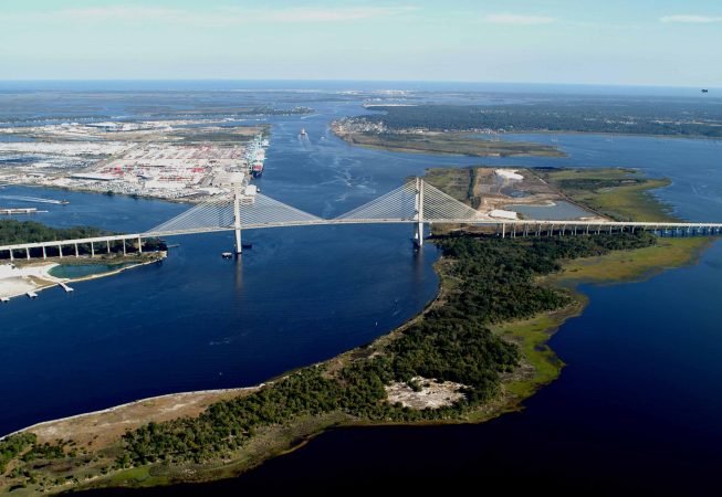 aerial view of a Jacksonville Bridge