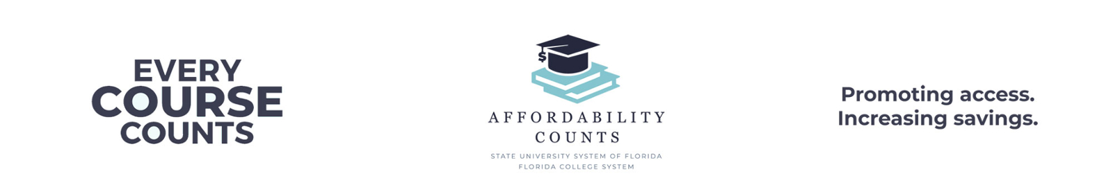 every course counts. promoting access. increasing savings and affordability counts logo