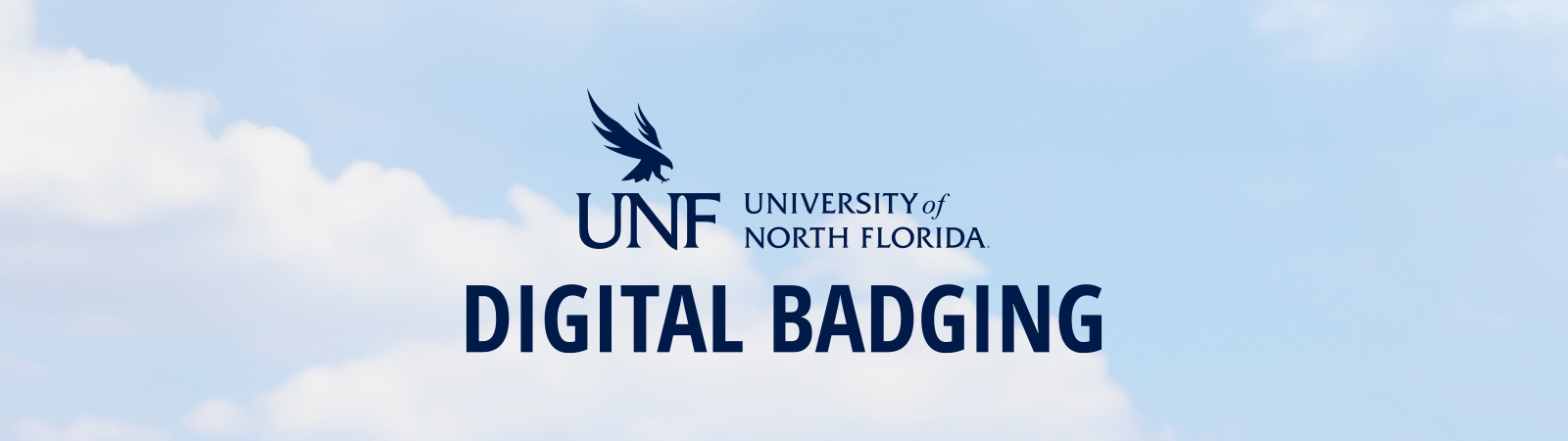 University of North Florida Digital Badging logo on background of clouds