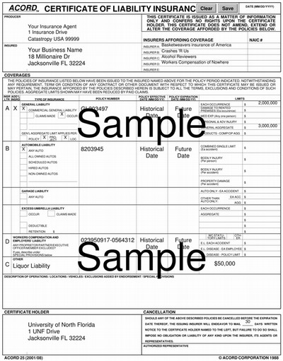 Photo copy image Sample of certificate of liability form