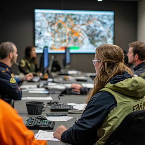 emergency response team in operations center monitoring situation
