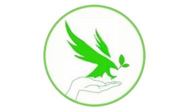 Logo featuring a green circle outline with an outline of a hand inside that is open for an osprey to land on.
