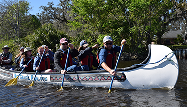 Students in a canoe