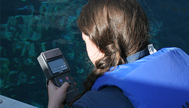 Student collecting water quality data