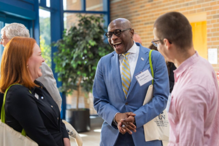 Participants talking and laughing