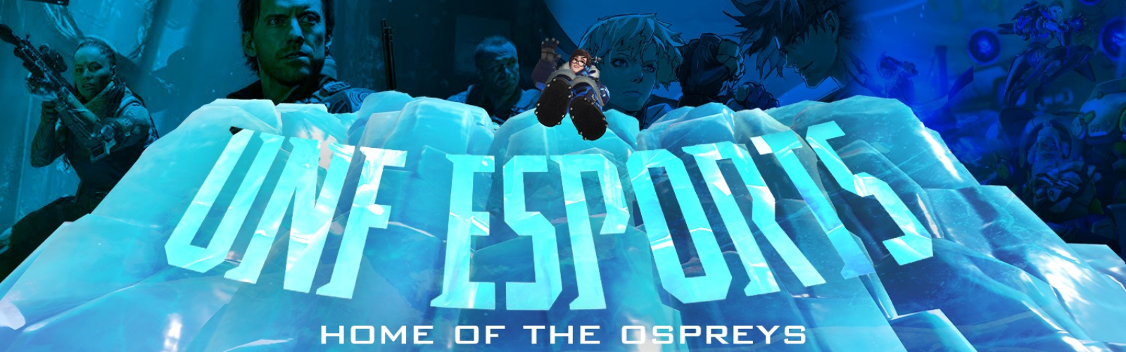 UNF Esports banner with an igloo on and game characters