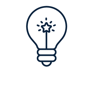 Outline of a light bulb with a shining star in the middle.