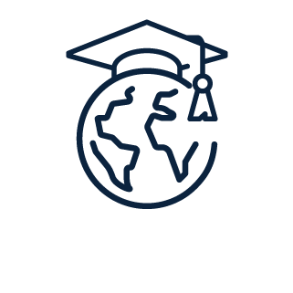 Outline of the globe with a graduation hat on top.