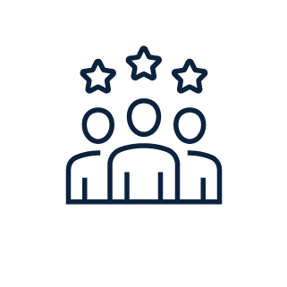 Outline of three people with a star above each of their heads.