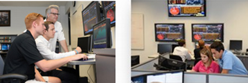 Osprey Financial Group students and mentors focus on data on various computer screens.