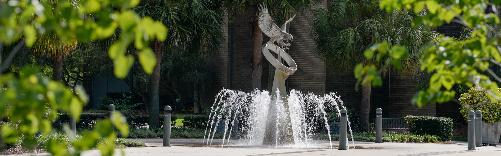 View of Osprey Fountain through the trees