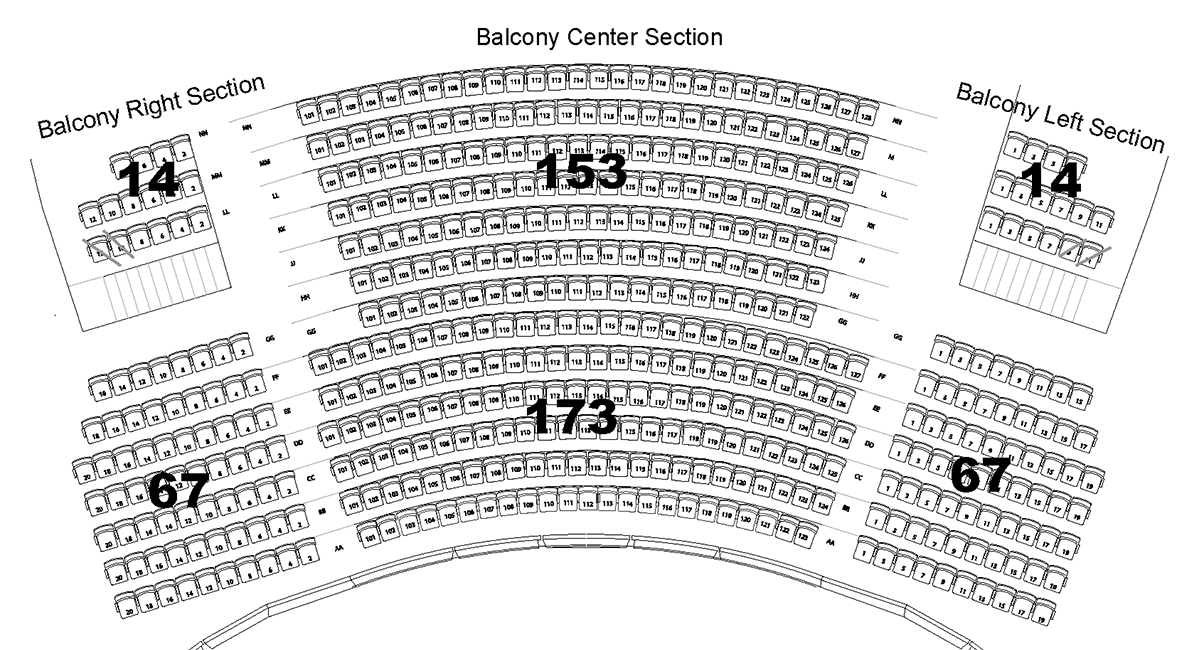 Balcony seating chart for Lazzara Performance Hall