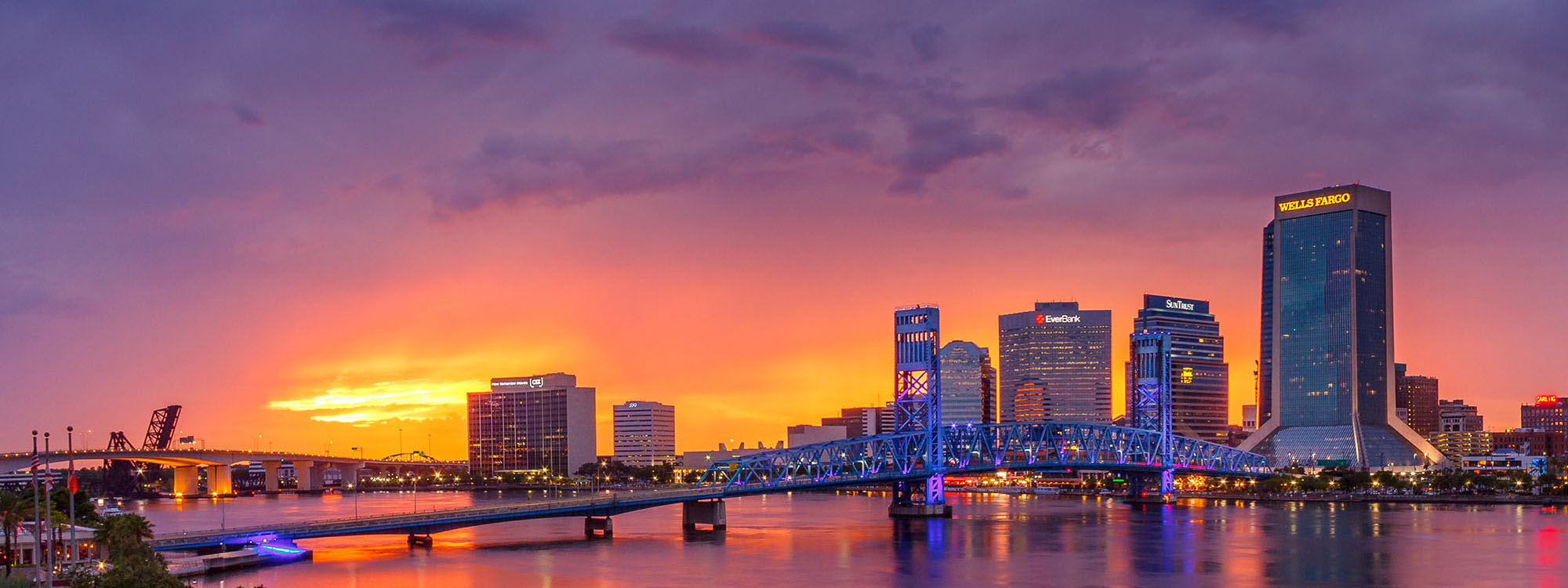 Jacksonville Florida skyline at sunset