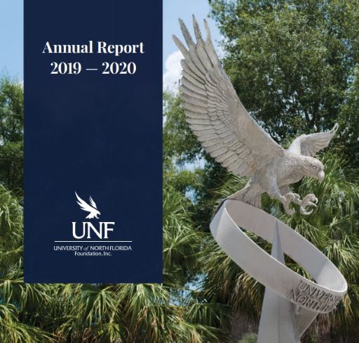 cover of the annual report 19-20 with osprey fountain
