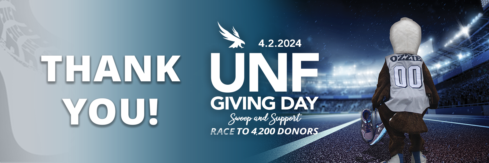 thank you with giving day logo and ozzie holding shoes on a track