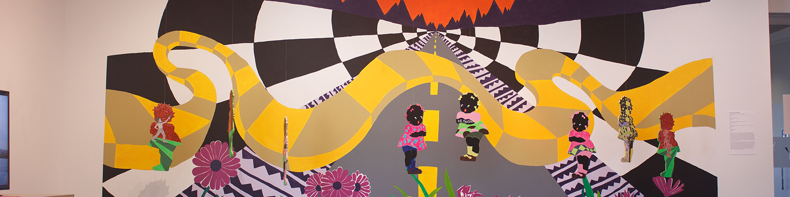 art piece of small children on a road