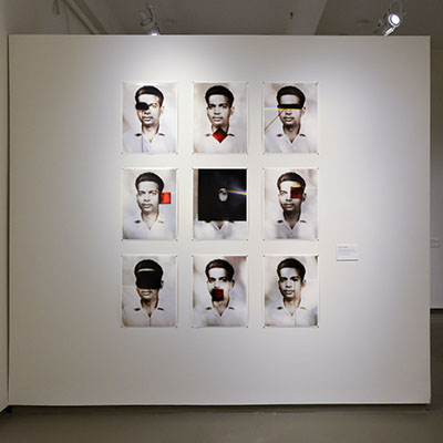 art installation consisting of 9 images of a man