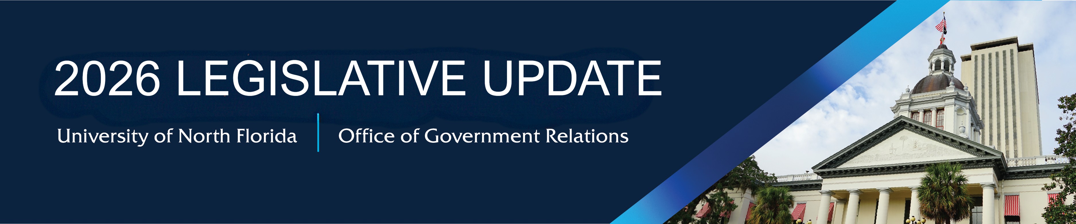 Page banner Navy Blue Back Picture of Florida Capitol on Right