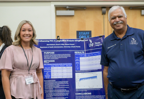 Student and faculty member at research poster