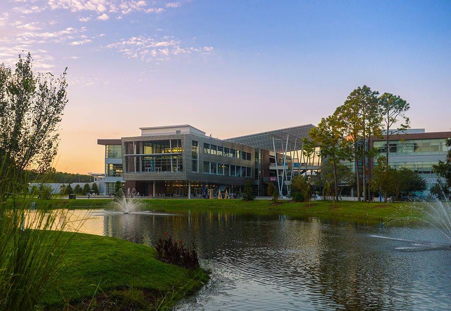 Student Union pond view at sunset