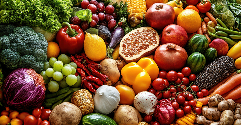 group of fresh fruits and vegetables