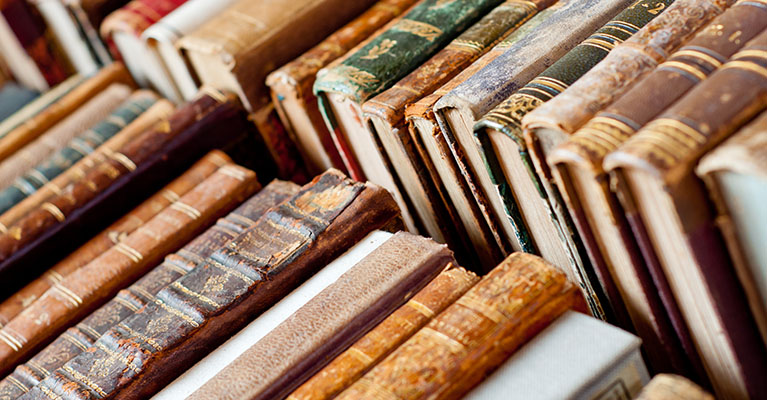 two rows of antique books