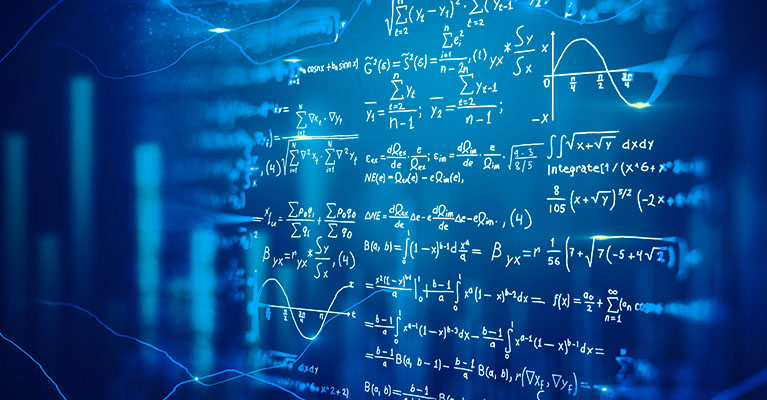 mathematic equations fading to a blue background