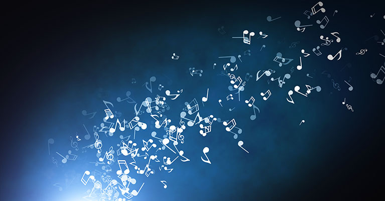 navy with white music notes floating upward