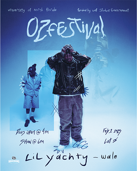 university of north florida funded by unf student government OzFestival doors open at 4 pm show at 6 pm feb 1 2025 lot 18 lil yachty wale