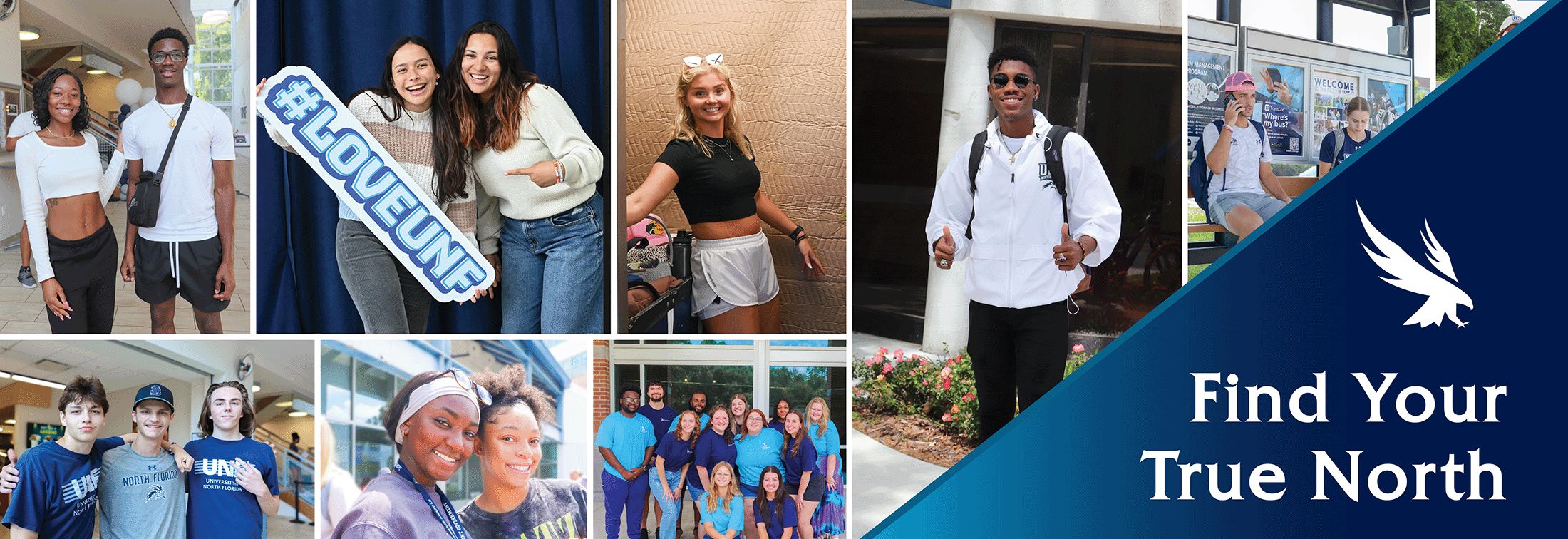 Residents around campus smiling, having fun, moving in, attending events and more on UNF campus