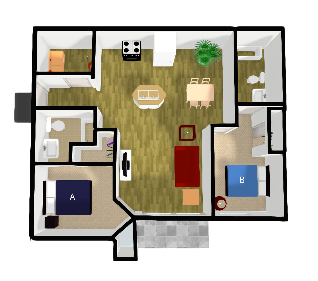  two bedroom 3d floorplan