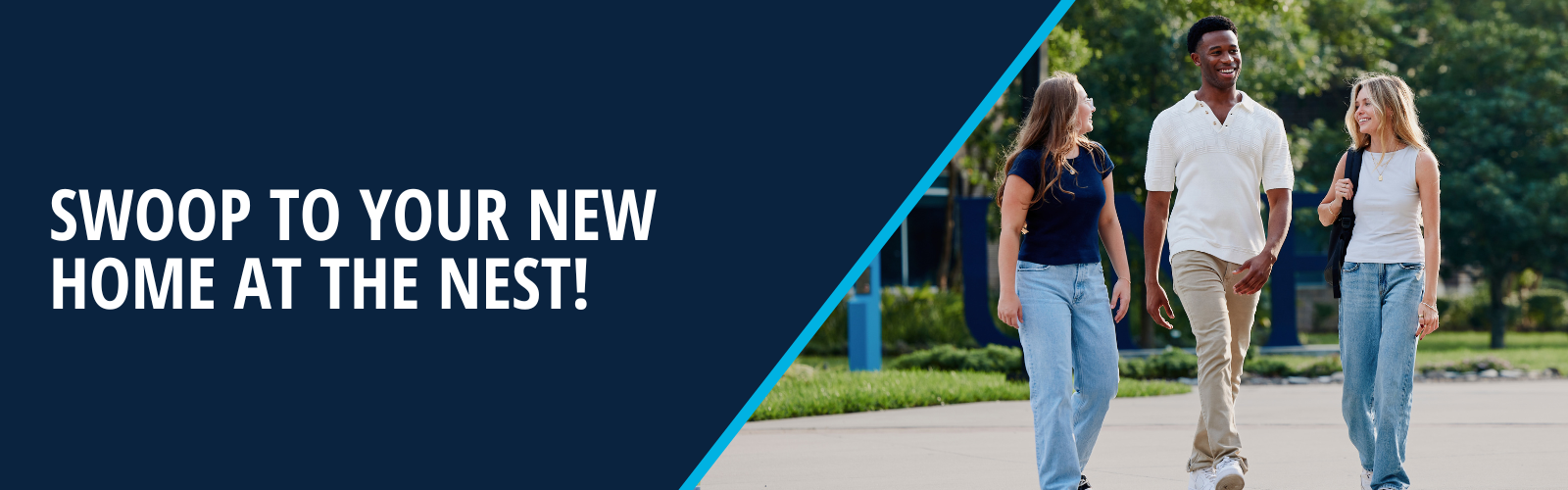 Swoop to your new home at the nest with students walking on UNF campus