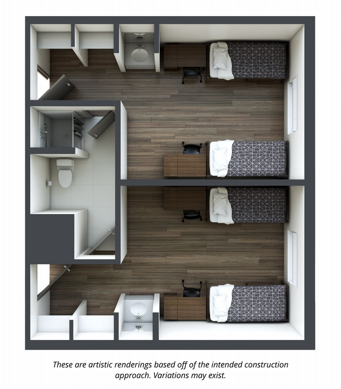Two bedroom suite with shared bathroom