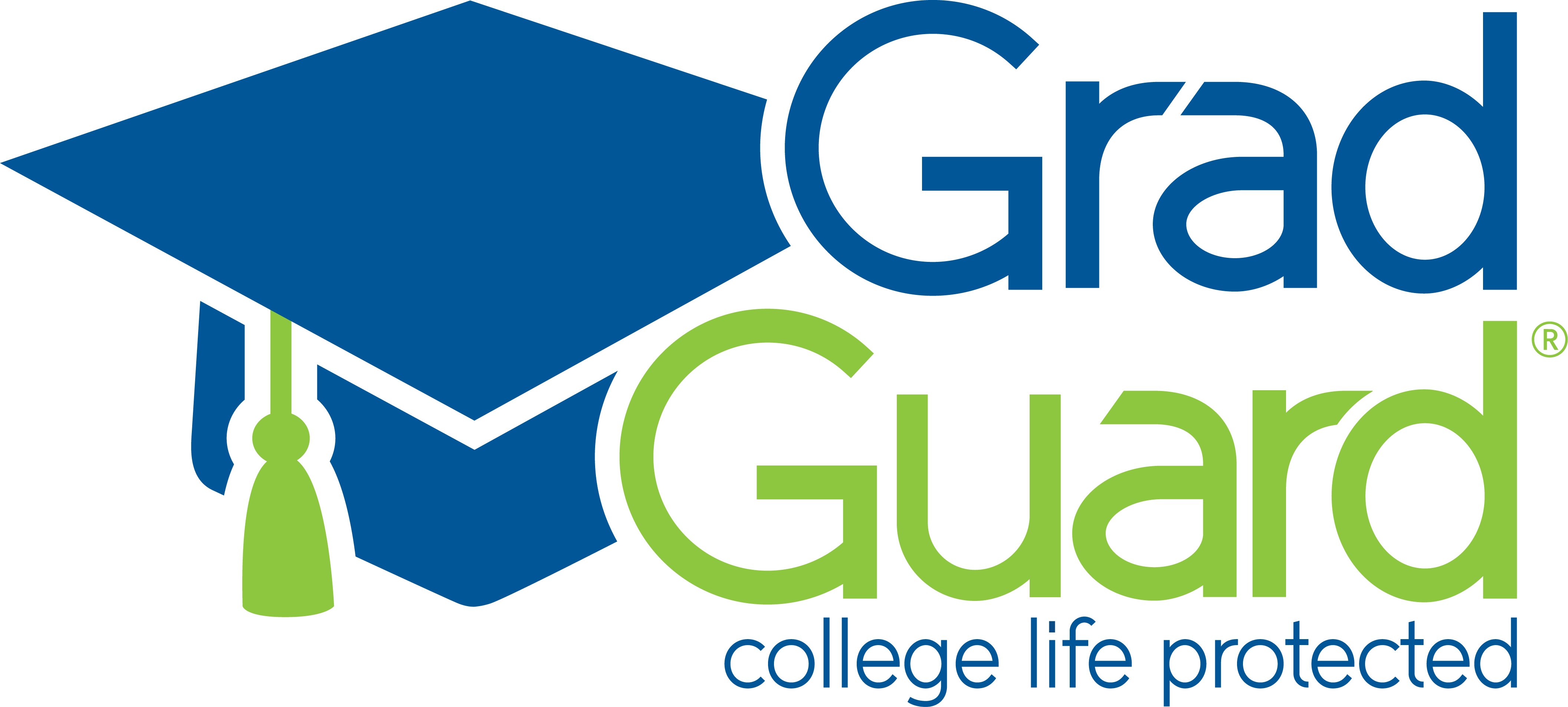 grad guard logo, blue and green with a grad cap