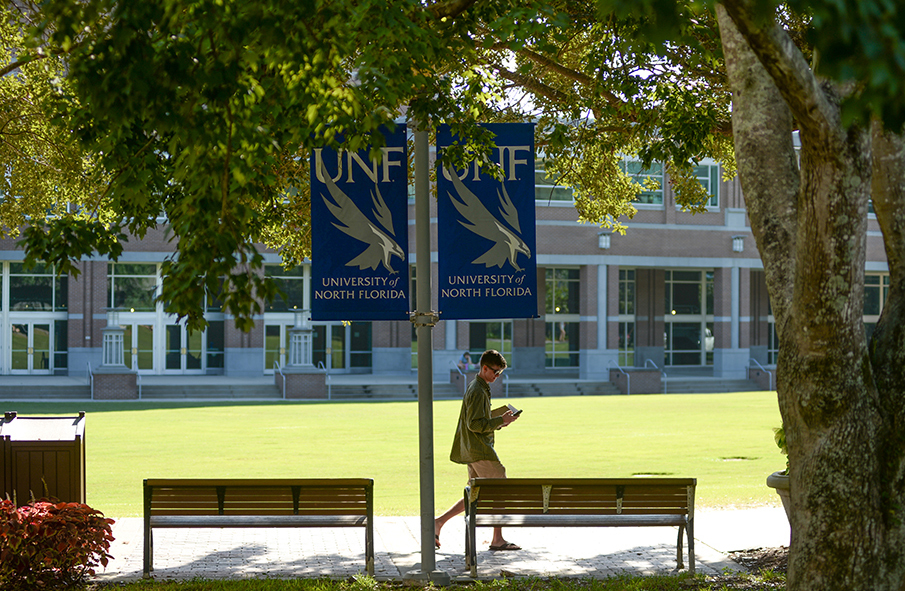 Person walking on UNF campus