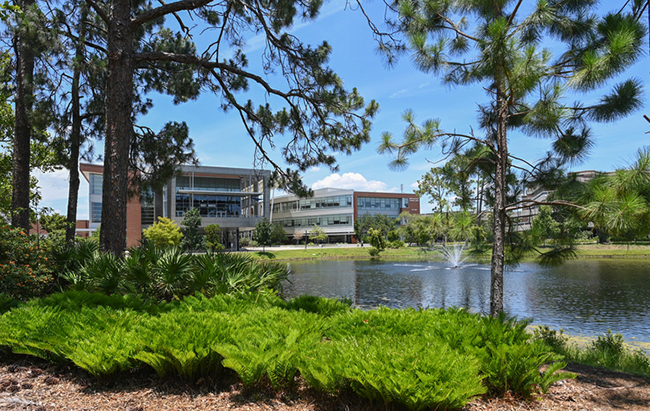 UNF student union view from across lake